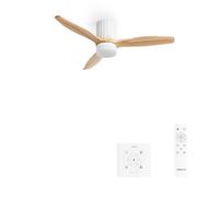 CREATE / WINDCALM LINE/Ventilatore da soffitto con luce bianca legno naturale e linee verticali con controller e controller/40 W, Ø132 cm, 3 temperature di luce, timer, funzione estate-inverno