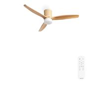 CREATE / WINDCALM RATTAN/Ventilatore da soffitto con luce in legno chiaro con telecomando / 40W, Doppia luce, Ø132 cm, 6 velocità, luce LED, funzione estate-inverno