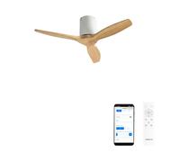CREATE / WINDCALM S/Ventilatore da soffitto ABS bianco pale effetto legno chiaro con Wifi e telecomando / 40W, Silenzioso, Ø112 cm, 6 velocità, funzione estate-inverno
