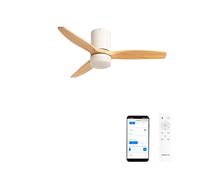 CREATE / WINDCALM S/Ventilatore da soffitto ABS con luce bianco pale effetto legno chiaro con Wifi e telecomando / 40W, Silenzioso, Ø112 cm, 6 velocità, 3 temperature di luce, estate-inverno
