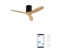 CREATE / WINDCALM S/Ventilatore da soffitto ABS nero pale effetto legno chiaro con Wifi e telecomando / 40W, Silenzioso, Ø112 cm, 6 velocità, temporizzatore, funzione estate-inverno