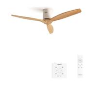 CREATE / WINDCALM/Ventilatore da soffitto ABS bianco pale effetto legno chiaro con controllore e telecomando / 40W, Silenzioso, Ø132 cm, 6 velocità, temporizzatore, funzione estate-inverno