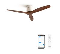 CREATE / WINDCALM/Ventilatore da soffitto ABS bianco pale effetto legno scura con Wifi e telecomando / 40W, Silenzioso, Ø132 cm, 6 velocità, temporizzatore, funzione estate-inverno