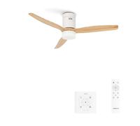 CREATE / WINDCALM/Ventilatore da soffitto con luce con comando e controller parete, motore DC bianco e pale legno naturale / 40 W, silenzioso, Ø132 cm, 6 velocità, timer, funzione estate-inverno