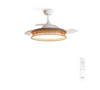 WIND CLEAR RATTAN - Ventilatore Da Soffitto 40W Silenzioso Ø108cm Lame Retrattili Con Luce LED Da 36W Telecomando