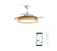 CREATE WINDCLEAR RATTAN/Ventilatore a soffitto con illuminazione, nodo bianco con Wi-Fi e telecomando/6 velocità, funzionamento invernale estivo, ali retrattili, programmabili, 40 W, Ø 107 cm