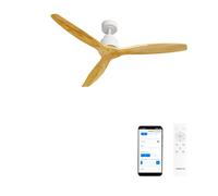 CREATE / WINDSTYLANCE DC/Ventilatore da soffitto con WIFI con motore DC bianco, pale in legno naturale/Silenzioso, 2 altezze, timer