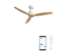 CREATE / WINDSTYLANCE M/Ventilatore da soffitto ABS bianco pale effetto legno naturale con Wifi e telecomando / 40W, Silenzioso, Ø132 cm, 6 velocità, estate-inverno, doppia altezza, motore DC