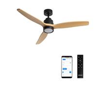 CREATE / WINDSTYLANCE M/Ventilatore da soffitto ABS con luce nero pale effetto legno naturale con Wifi e telecomando / 40W, Silenzioso, Ø132 cm, 6 velocità, estate-inverno, doppia altezza