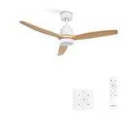 CREATE / WINDSTYLANCE S/Ventilatore da soffitto con luce bianca pale legno chiaro con controller parete e telecomando/40 W, timer, Ø112 cm, 6 velocità, funzione estate-inverno, doppia altezza