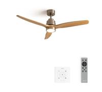 CREATE / WINDSTYLANCE/Ventilatore da soffitto con luce controllo a parete e telecomando, niquel pale legno naturale / 40W, silenzioso, Ø132 cm, 6 velocità, timer, estate-inverno, doppia altezza