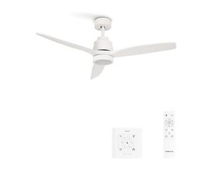 CREATE / WINDSTYLANCE/Ventilatore da soffitto con luce LED regolabile con comando e controller parete, motore DC bianco/40 W, silenzioso, Ø132 cm, 6 velocità, timer, estate-inverno, doppia altezza