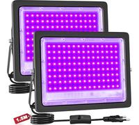 CREATESTAR 2 Pezzi 100W Faretto UV LED, Faro Led UV con Interruttore e Spina, 385-400 nm, Farettos Luce Nera Impermeabile IP66 Decorare per Bar Acquario Colori Neon Effetti Fluorescenti