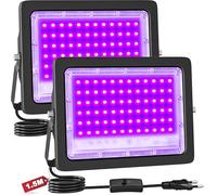 CREATESTAR 2 Pezzi 50W Faretto UV LED, Faro Led UV con Interruttore e Spina, 385-400 nm, Farettos Luce Nera Impermeabile IP66 Decorare per Bar Acquario Colori Neon Effetti Fluorescenti