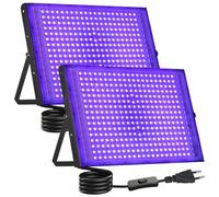 CREATESTAR LED Luce Nera 300W 2 Pezzi, Faro UV LED IP66 Impermeabile Faretto con 1,5m Spina, Lampada per Festa Glow Acquario Bar Poster Fluorescente Halloween Discoteca