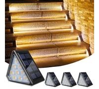 CREATESTAR Luce Solare per Scale,4 Pezzi Lampade Solari Per Esterni,Bianca Calda 3000K Luci Solari per Esterni IP67 Impermeabile Per Giardino Recinzione Terrazza Cortile Patio