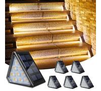 CREATESTAR Luce Solare per Scale,6 Pezzi Lampade Solari Per Esterni,Bianca Calda 3000K Luci Solari per Esterni IP67 Impermeabile Per Giardino Recinzione Terrazza Cortile Patio