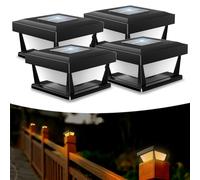 CREATESTAR Luci Postali Solari 4 Pezzi, Luci Solari Esterno Giardino, IP65 Impermeabile Luce Calda Lampione Solare LED Esterno per Recinto Mazzo Pali in Legno