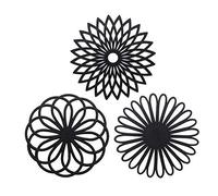 Createstar Set di 3 Sottopentola in Silicone a Forma di Fiore, Neri | Isolanti Termici per Pentole e Ciotole Calde, Flessibili, Durevoli, Antiscivolo e Facili da Pulire