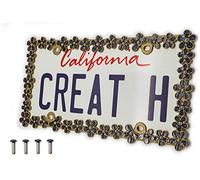 creathome 3D Shining Daisy Wrenth License Plate Frame from Pure Zinc Alloy Metal Perfect Plate Holder,Matt Gold with Black Glitter