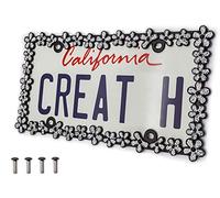 creathome 3D Shining Daisy Wrenth License Plate Frame from Pure Zinc Alloy Metal Perfect Plate Holder,Matt Black with Silver Glitter
