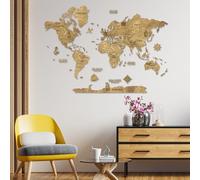 Creatifwood Mappa del mondo in legno, miglioredecorazione da parete in 2D, idea regalo per ogni occasione, decorazione da parete per casa, cucina o ufficio (Dark, 80L x 55l cm)