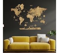 Creatifwood Mappa del mondo in legno, miglioredecorazione da parete in 2D, idea regalo per ogni occasione, decorazione da parete per casa, cucina o ufficio (Dark, 150L x 105l cm)