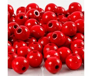 Creativ 100263 Perline in legno, D: 8 mm, Misura foro 2 mm, rosso, 15g, ca. 100 pezzi