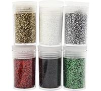 Creativ Company 28588 - Set di glitter (set di glitter, nero, oro, verde, rosso, argento, bianco, 6 colori, fiala da 30 g)