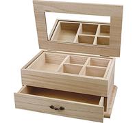 Creativ - Portagioie/espositore in legno, con specchio nel coperchio e scomparto rimovibile