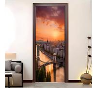 creativa Adesivi Autoadesivi per porta 82x200 cm Città Moderna E Vivace Poster per Porte Vinile Rimovibile Impermeabile Arancia per Camera da Letto Cucina Decor Carta Parati Porta