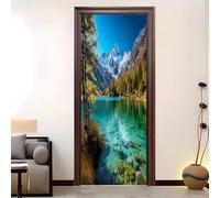 creativa Adesivi Autoadesivi per porta 95x215 cm Junglee E Viste Sul Lago Poster per Porte Vinile Rimovibile Impermeabile Blu-Verde per Camera da Letto Cucina Decor Carta Parati Porta