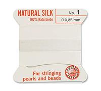 Creative-Beads Filo di perle, filo di seta, da infilare, lunghezza 2 m, con estremità flessibile come ago per filo, spessore 0,35 mm, bianco