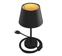 creative cables Alzaluce con paralume Impero, lampada da tavolo in metallo con spina 2 poli, cavo e interruttore - 20 cm, Nero opaco - Cinette nero