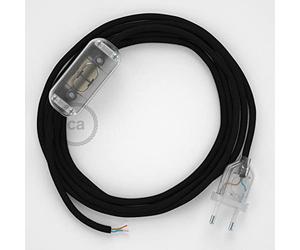 creative cables - Cablaggio per Lampada, Cavo RM04 Effetto Seta Nero 1,80 m. Scegli Il Colore dell'interuttore e della Spina. - Trasparente