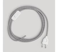 creative cables Cablaggio per Lampada, Cavo RN02 Lino Naturale Grigio 1,80 m. Scegli Il Colore dell'interuttore e della Spina. - Bianco