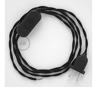 creative cables - Cablaggio per Lampada, Cavo TM04 Effetto Seta Nero 1,80 m. Scegli Il Colore dell'interuttore e della Spina. - Nero