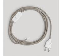 Creative-Cables Cablaggio per lampada con cavo in cotone da 1,8 m - (Cavo 2x0,75 mm² tortora RC43, spina EU e interruttore bianchi) - Conforme a standard di sicurezza