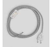 Creative-Cables Cablaggio per lampada con cavo in lino da 1,8 m - (Cavo 2x0,75 mm² lino grigio RN02, spina EU e interruttore trasparenti) - Conforme a standard di sicurezza