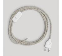 Creative-Cables Cablaggio per lampada con cavo in lino da 1,8 m - (Cavo 2x0,75 mm² lino naturale TN01, spina EU e interruttore bianchi) - Conforme a standard di sicurezza