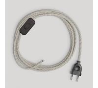 Creative-Cables Cablaggio per lampada con cavo in lino da 1,8 m - (Cavo 2x0,75 mm² lino naturale TN01, spina EU e interruttore neri) - Conforme a standard di sicurezza