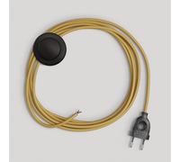 Creative-Cables Cablaggio per piantana con cavo effetto seta da 3 m - (Cavo 2x0,75 mm² senape RM25, spina EU e interruttore neri) - Conforme a standard di sicurezza