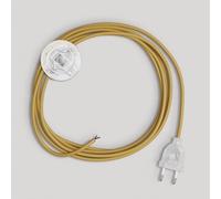 Creative-Cables Cablaggio per piantana con cavo effetto seta da 3 m - (Cavo 2x0,75 mm² senape RM25, spina EU e interruttore trasparenti) - Conforme a standard di sicurezza