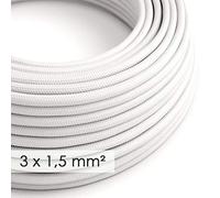 creative cables Cavo Elettrico a Larga Sezione 3x1,50 Rotondo - Tessuto Effetto Seta Bianco RM01-1 Metri