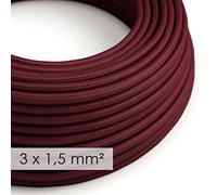 creative cables Cavo Elettrico a Larga Sezione 3x1,50 Rotondo - Tessuto Effetto Seta Bordeaux RM19-1 Metri