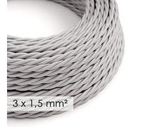 creative cables Cavo Elettrico a Larga Sezione 3x1,50 trecciato - Tessuto Effetto Seta Argento TM02-10 Metri