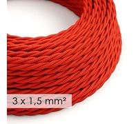 creative cables Cavo Elettrico a Larga Sezione 3x1,50 trecciato - Tessuto Effetto Seta Rosso TM09-20 Metri
