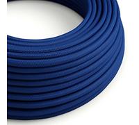 creative cables - Cavo Elettrico Rotondo Rivestito in Tessuto Effetto Seta Tinta Unita Blu RM12-1 Metri, 3x0.75