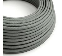 creative cables - Cavo Elettrico Rotondo Rivestito in Tessuto Effetto Seta Tinta Unita Grigio RM03-10 Metri, 2x0.75