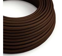 creative cables - Cavo Elettrico rotondo rivestito in tessuto effetto Seta Tinta Unita Marrone RM13-20 Metri, 2x0.75